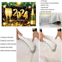 Load image into Gallery viewer, 2024 Happy New Year Photo Backdrop 8x6ft New Year Champagne Party Decoration New Year&#39;s Eve Photo Backdrop New Year Banner New Year&#39;s Eve Party Supplies