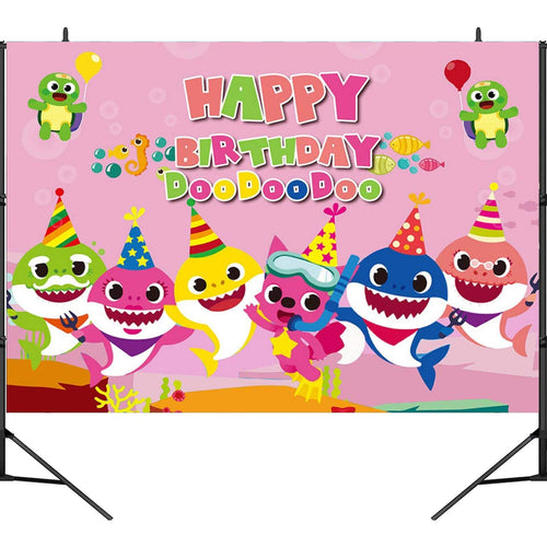 Baby Shark Backdrop (Pink), Baby Shark Party Supplies, Baby Shark Birthday Decorations (5x3 FT)…