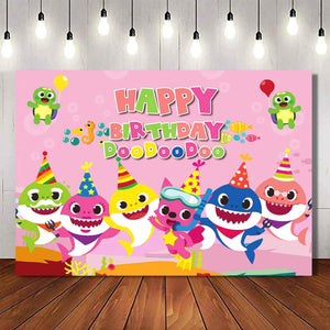 Baby Shark Backdrop (Pink), Baby Shark Party Supplies, Baby Shark Birthday Decorations (5x3 FT)…