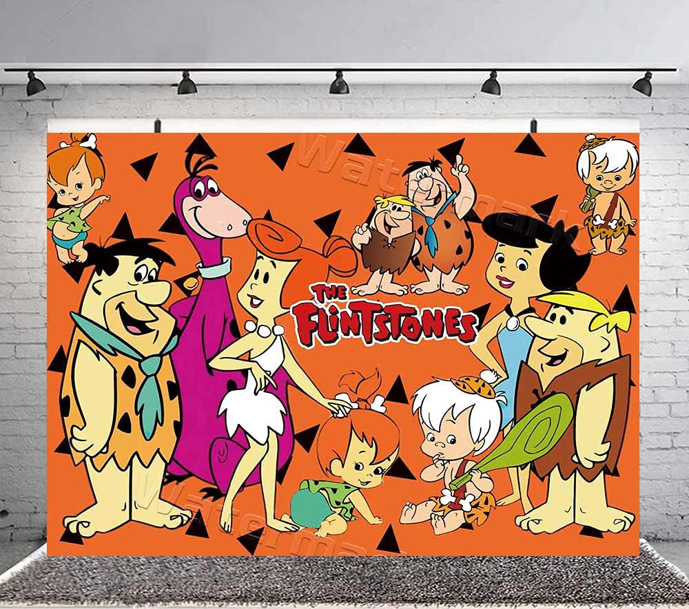 Flintstones Backdrop Happy Birthday Background Party Supplies Baby Photography Banner Newborn Studio Backdrop Children Baby Shower Background 7x5Ft