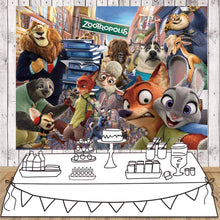 Load image into Gallery viewer, Zootopia Backdrop Cartoon Theme Birthday Banner Party Kids Happy Birthday Baby Shower Photo Background Cake Table Banner Booth Studio Props