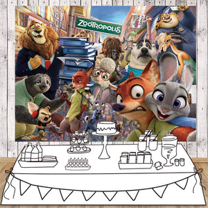 Zootopia Backdrop Cartoon Theme Birthday Banner Party Kids Happy Birthday Baby Shower Photo Background Cake Table Banner Booth Studio Props