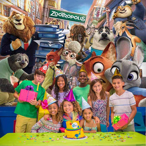 Zootopia Backdrop Cartoon Theme Birthday Banner Party Kids Happy Birthday Baby Shower Photo Background Cake Table Banner Booth Studio Props