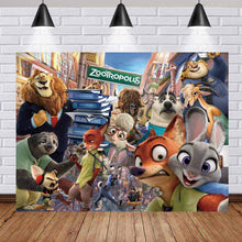 Load image into Gallery viewer, Zootopia Backdrop Cartoon Theme Birthday Banner Party Kids Happy Birthday Baby Shower Photo Background Cake Table Banner Booth Studio Props