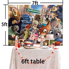 Load image into Gallery viewer, Zootopia Backdrop Cartoon Theme Birthday Banner Party Kids Happy Birthday Baby Shower Photo Background Cake Table Banner Booth Studio Props