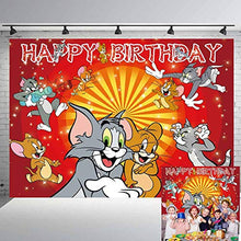 Load image into Gallery viewer, Tom and Jerry Backdrop Carnival Background Backdrop Red Mouse Cat Birthday Party Banner Photo Studio Video Shooting Background