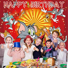 Load image into Gallery viewer, Tom and Jerry Backdrop Carnival Background Backdrop Red Mouse Cat Birthday Party Banner Photo Studio Video Shooting Background