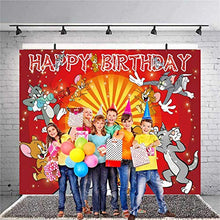 Load image into Gallery viewer, Tom and Jerry Backdrop Carnival Background Backdrop Red Mouse Cat Birthday Party Banner Photo Studio Video Shooting Background