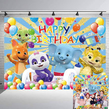 Load image into Gallery viewer, Word Party Backdrop 1st Birthday Party Supplies Banner Cartoon Adorable Animal Photography Background First Birthday Decorations Photoshoot Banner 7x5ft