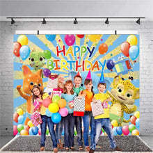 Load image into Gallery viewer, Word Party Backdrop 1st Birthday Party Supplies Banner Cartoon Adorable Animal Photography Background First Birthday Decorations Photoshoot Banner 7x5ft