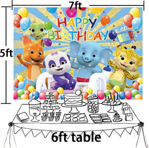 Word Party Backdrop 1st Birthday Party Supplies Banner Cartoon Adorable Animal Photography Background First Birthday Decorations Photoshoot Banner 7x5ft